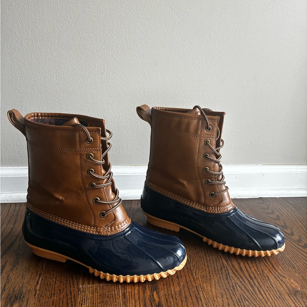 Sporto Brown & Navy Women's Lace-Up Winter Rain Boots